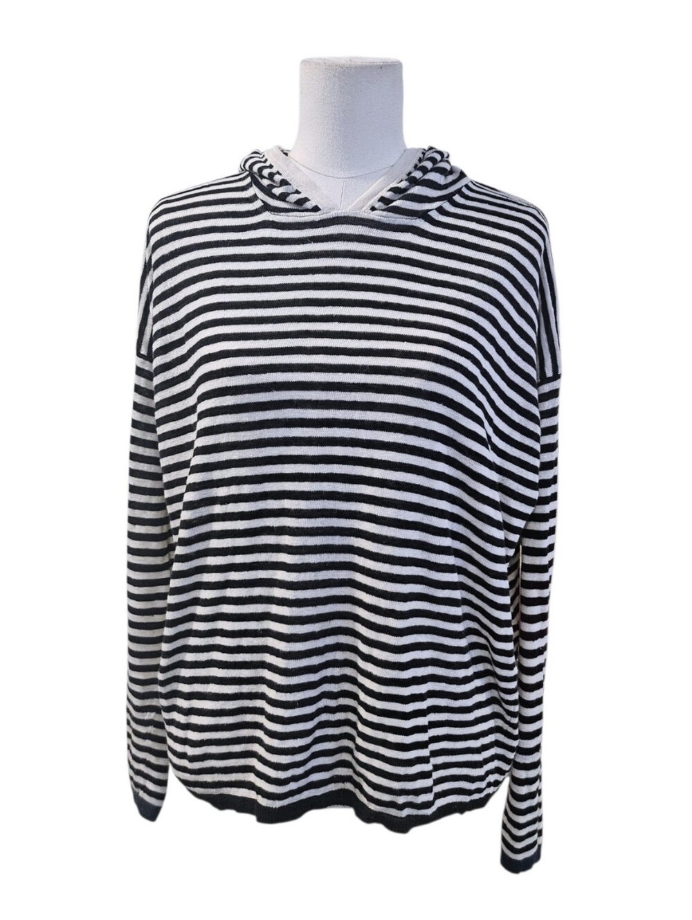 S' MaxMara Black & White Striped Hooded Sweater (Knot Hoodie) L